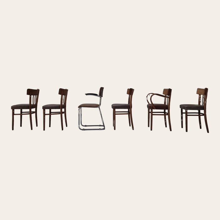 Zes Mid Century stoelen